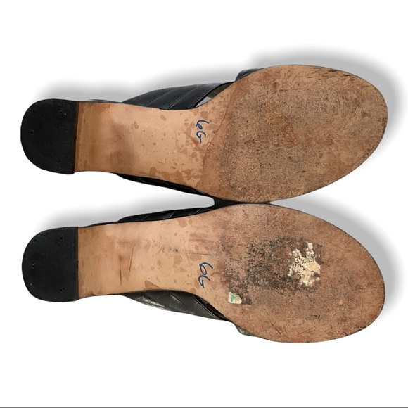 Vintage Alter Ego Black Leather Chunky Heel Open Toe Y2K Slip On Sandal Heels - Picture 3 of 7